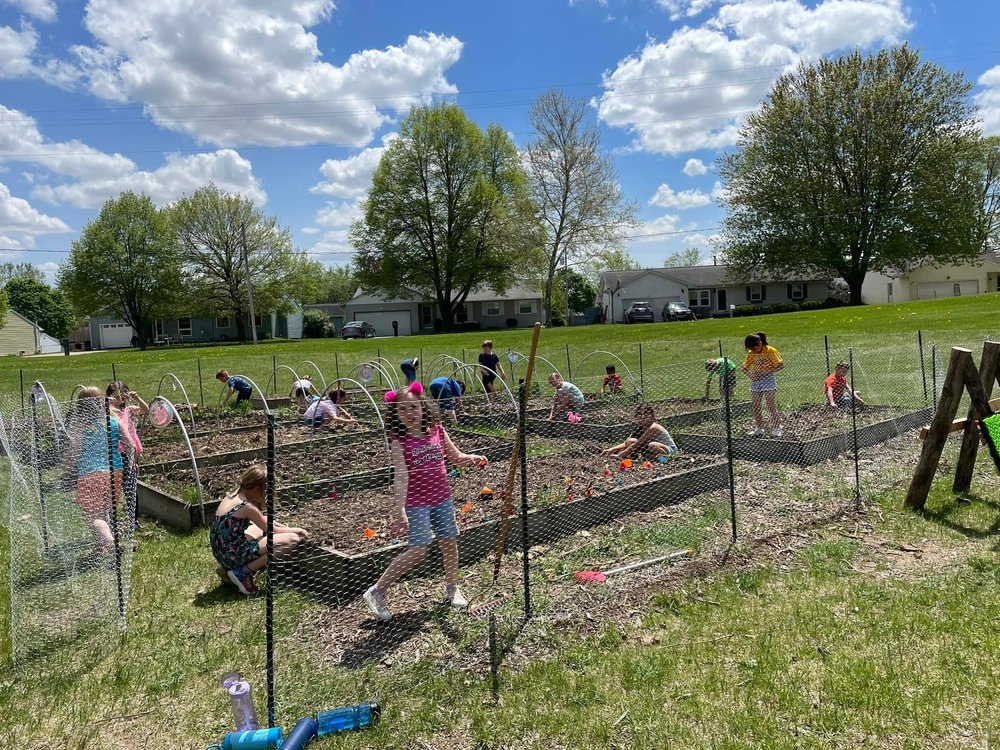 students in garden