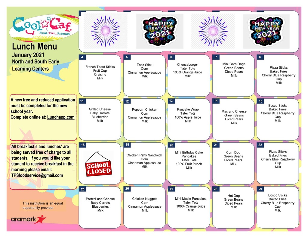 north and south elc menus